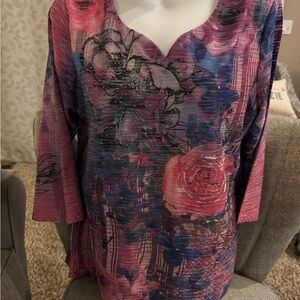G Collection Pink and Blue Floral Blouse